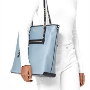New Michael Kors Leila Large Nylon Tote Pale Blue